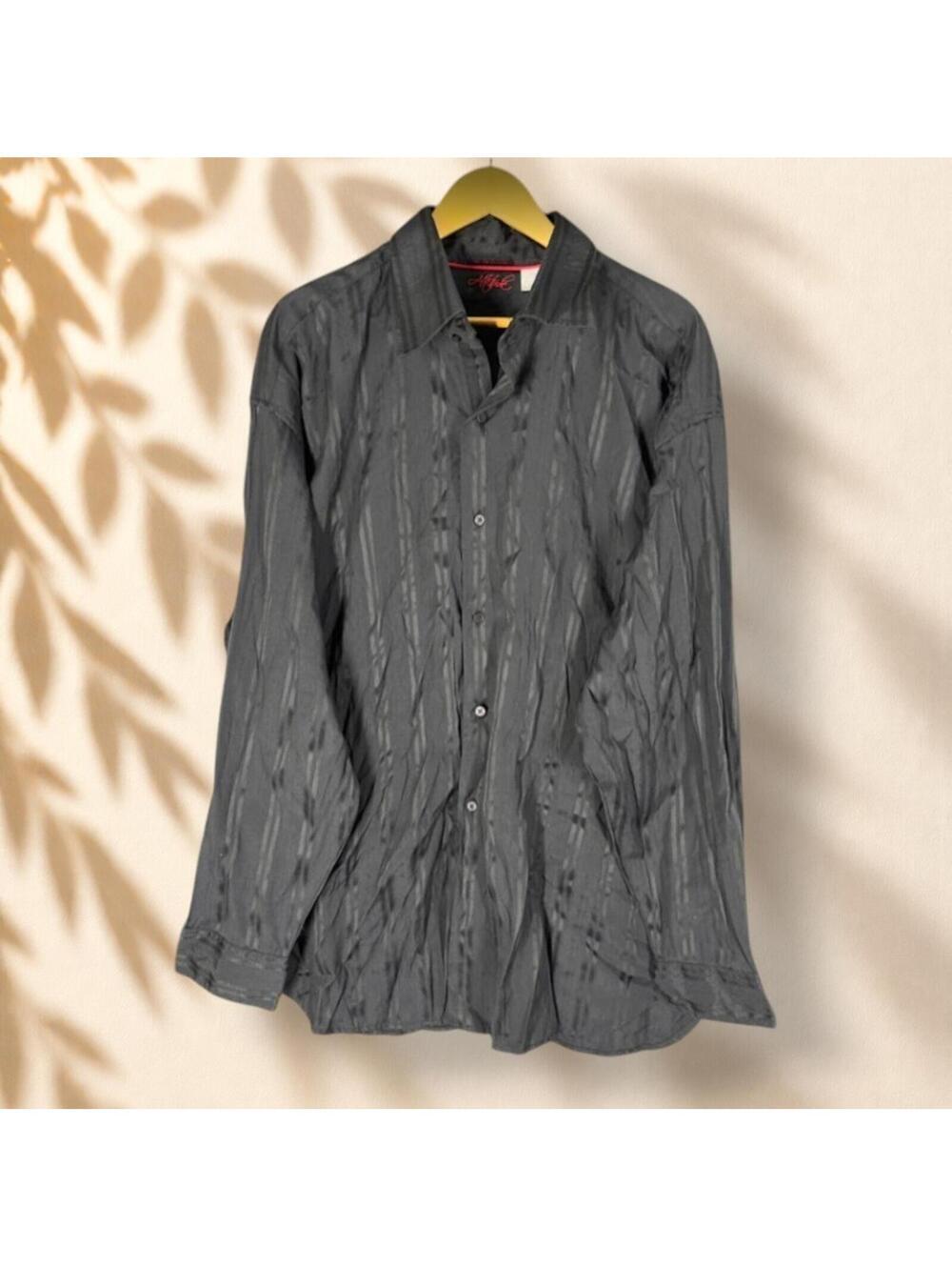 Attitude Shirt Men 4XL Black Striped Button Up Collared Long Sleeve Cotton